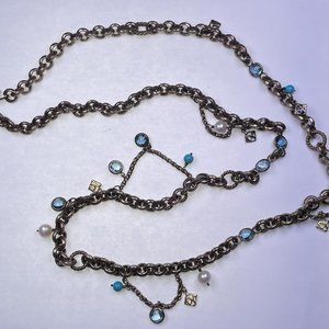 David Yurman Chain Toggle Sterling 18K Pearls Topaz Turquoise 36" 9mm Rolo EB56